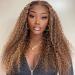 ISEE Hair Ombre Highlight Human Hair Lace Front Wigs 22 Inch Pre Plucked Thick 180% Density Long Colored Ombre 13x4 Brown Kinky Curly Wigs Glueless Soft and Bouncy Human Hair Wig 22 Inch Ombre Highlight