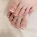 HJKOGH French Fake Toenails Nude with Glitter Sequins White Edge Pressed Toe Nail Full Coverage Wearable Artificial Nail