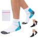 360 RELIEF - Compression Ankle Socks for Sprained Ankle Supports | Arch Pain Plantar Fasciitis Foot Swelling Travel Flight Heel Spurs Pregnancy | L/XL White/Blue with Mesh Laundry Bag | L/XL White/Blue