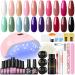 COSCELIA Gel Nail Polish Kit with Led Light 20 Colors Gel Nail Set Pink White Clear U V Nail Gel with Nail Slip Solution Base and Top Coat Nail Art Tools False Nail Swatches Wheels DIY Salon at Home