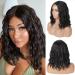 DIAMOND QUEEN Short Wavy Black Bob Wigs for Black Women Shoulder Length Synthetic Heat Resistant Fiber Lace Wig (1B)