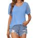 MALAIDOG Womens Lace Puff Sleeve Tunic Blouse - Floral V Neck Tee, Summer Flowy Top Blue - Buy Online on GoSupps.com
