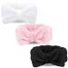 LADES Spa Headband - 3 Pack Bow Hair Band Women Facial Makeup Head Band Soft Coral Fleece Head Wraps For Shower Washing Face (Black+white+pink)