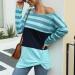 Bigfanshu in Women's Clothing Fashion O-Neck Stripe Splicing Long Sleeve Tie Sweater Casual Blouse Tops Blue - Buy Online on GoSupps.com