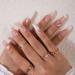 Xerling French Nails Press on with Glitter Rhinestones False Nails with Stripe Designs Blue Heart Coffin Nails Tips Long Fake Nails Ballerina Full Cover for Women Girls 24Pcs (Pattern B)