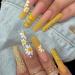 YoYoee 24 PCS Yellow Gradient Press on Nails Long Coffin False Nails Acrylic Daisy Fake Nails Full Cover Nails Tips Artificial Finger Manicure for Women and Girls