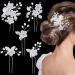 Melliex 5 piece wedding hair needles flowers pearl bride hair jewelry silver bridal jewelry hair u-shaped wedding hair clip for women girls silver white