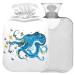 NAANLE heat bottle with watercolor butterfly octopus with reference transparent hot water bottle 1 l hot water bottle for bed hand feet warmer pain relief heat and cold therapy