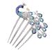 Wedding Bridal Headpiece Rhinestone Hair Comb Women Peacock Hair Clip Side Comb Hair Accessory(Blue)