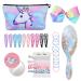 Hifot unicorn hairbrushes degenerate make-up girl hair accessories set hair clip hair elastics hair tie bowknot style hairpin bond mirror for children teens women with unicorn gift box