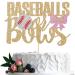 Qerleny baseballs or bows cake topper glittering gender reveal baby shower party decoration his or her boy or girl cake decoration