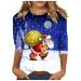 Yihaojia 3/4 Length Sleeve Chirstmas Shirts for Women 2023 Casual Blouses Crewneck Xmas Printed Cute Tops Loose Fit Pullover Blue Large