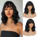 CAIXIU HAIR Short Black Bob Wig With Bangs - Natural Black  Short Curly Bob Wigs for Women 14 Inch Natural Wavy Hair Wig For Daily Wear Parties And Cosplay BLACK