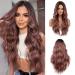 Esmee Long Wavy Ombre Brown to Pink Wigs for Women Natural Synthetic Hair Heat Resistant Wigs for Daily Party Cosplay-24 Inches