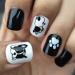 Novo ovo nails to stick on short corner oval press on fake nails black white dog angular artificial fingernails to paw paws animal pressure stick artificial nails with glue for Valentine's Day bulldog bull doggy