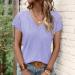Lace Trim V Neck Women's Summer T-Shirt | Floral Embroidered Blouse (Purple, Size Small) - Buy Online on GoSupps.com