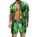 Mens Summer Fashion Leisure Hawaii Seaside Holiday Beach Digital 3D Printing Short Sleeved Shirt Shorts Beach Green Large