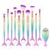 Makeup Brush Set 11pcs  Premium Synthetic Mermaid Make Up Brushes for Blush Highlight Concealer Fan Cute Cosmetic Brushes Collection 2-Purple
