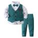 Volunboy Baby Boys Gentleman Suit Toddler Formal Waistcoat Outfit Wedding Shirts + Vest +Bow Tie 4 PCS Set 18-24 Months Green