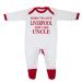 'Born To Love Liverpool Just Like Uncle' Baby Boy Girl Sleepsuit Designed and Printed in the UK Using 100% Fine Combed Cotton 6-9 Months White/Red Trim