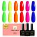 Yueshop Neon Rainbow Collection Gel Nail Polishes Kit 6Pcs Green Red Yellow Purple Blue Orange Nail Polish Set Soak off UV LED Lamp Nail Varnish for Salon & Home DIY(8ML)