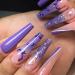 24Pcs Long Coffin Acrylic Nails Purple Press on Nails with Butterfly Designs Glossy Full Cover Glue on Nails Long Ballet Butterfly Nails Gradient False Nails for Women and Girls Fingernail Manicure style5