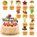 CHEERYMAGIC Thanksgiving Cake Decoration Thanksgiving Cupcake Toppers Autumn Cake Decorations Glitter Maple Leaf Pumpkin Squirrel Cake Topper Autumn Leaves Cake Toppers Decorations A6-GXCP