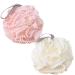 Bath Sponge Body Scrubber Loofah Exfoliating Mesh Pouf Shower Ball Puff Sponges for Women and Men Bathing Accessories - Set of 2 White Pink