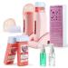 Dual Roll On Waxing Kit,Beth lee Hair Removal Roll On Double Wax Warmer with 3 Rose Wax Cartridge Depilatory Wax Roller Refill for Legs,Arms and Underarm Pink