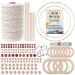 152pcs Macrame Kits for Beginners 3mm x 220yards Natural Cotton Macrame Cord with Wooden Beads Wooden Rings Wooden Sticks Metal Rings Macrame Supplies Best for Macrame Plant Hanger 3mm x 220yards set-152pcs