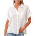 Drindf Women's Button Down Cotton Linen Shirt | V Neck | Short Sleeve | Loose Fit | Casual Work Blouse | White Medium - Buy Online on GoSupps.com