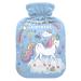 Birthday Magical Unicorn with Clouds Hot Water Bottle with Cover Soft Warm for Winter Bed Hand Neck and Shoulders 1L