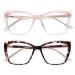 AMOMOMA Trendy TR90 Oversized Blue Light Reading Glasses Women,Stylish Square Cat Eye Glasses AM6031 C5.pink Grading Crystal+c6.tortoise 2.0 x