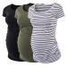 Love2Mi 3PCS Maternity Shirt Short Sleeves Maternity Wear T-Shirt Casual Maternity Tops L Black + Olive Green + Black White Stripes