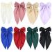 8 Pack Satin Big Large White Pink Red Blue Black Ribbon Hair Bows for Women Oversized Giant Bow with Long Tail Hair Bow Clips Bowknot French Barrette for Girl Bun Ponytail Holder Hair Accessories