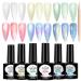 NAILGIL Pearl Gel Nail Polish Set Mermaid Gel Polish White Pink Blue Green Yellow Aurora Shimmer Nail Drawing Soak Off Led Gel for Swirl Shell Thread Pearlescent Iridescent Effect Set Pearl Set