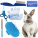 6 Pieces Rabbit Grooming Kit, Bunny Brush for Shedding - Pet Hair Grooming Bath Brush with Adjustable Handle, Pet Combs, Nail Clippers and Trimmer - Suit for Rabbit, Hamster, Bunny, Guinea Pig Blue