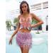 Yivilhor Women's Glitter Sequin Butterfly Crop Top - Pink | Rave & Belly Dance Sparkly Tank - Buy Online on GoSupps.com