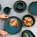 21 piece peacock green tableware set plates plates ceramic bowls plates gold border decorations - Buy Online on GoSupps.com