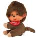 Sekiguchi 257140-Original Monchhichi boy with clip mechanism bracket-fuck made of brown plush with a red bib approx. 20 cm plush animal to attach to bags backpacks and pieces of furniture