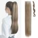 Tess Ponytail Extension Balayage 60 cm light brown with ash blonde smooth braid extension horse tail hair part 90g long hair extension braid 60 cm-smooth light brown with ashblond