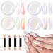 BISHENGYF Pearl Chrome Nail Powder - HIGH GLOSS White Holo Glazed Donut Chrome Powder Set Clear Aurora Mermaid Nail Glitter Powder Ice Magic Mirror Effect Pigment for Nail Art Design Decoration A-4 white