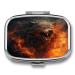 Pill Box Wild Wolf in The Fire Print 2 Compartment Medicine Pill Case Pill Organizer Decorative Metal Portable Pill Box for Pocket Or Purse Style