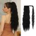 Oefei ponytail extension black long corrugated synthetic extensions braid Velcro fastener natural ponytail hair part for women-24 inch black wavy