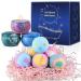 Bath Bombs for Women Mothers Day Birthday Gift Set: 6 Handmade Organic Bubble Bathbombs with 3 Scented Candles  Bath Set Gifts for Women Her Mom Kids Present Blue