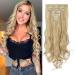 Feshfen clip in extensions 7 parts set 16 clips wavy hair extension clips hair part extensions synthetics wavy clip in hair exension light blonde bleach blonde hair parts for women 50cm 18h613# light blonde mixed bleach blonde-loose 50 cm (1 Pack)