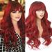 HELENE Hair Burgundy Red Wig Ombre Wine Red Long Wavy Loose Wavy Wigs with Bangs Loose Curly Wig with Dark Roots Synthetic Heat Resistant Wig Full Machines 24 Inches Daily Cosplay Wig for Black Women