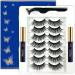 3D Magnetic Eyelashes with Eyeliner Kit - Cat-Eye Wispy Magnetic Lashes Natural Looking Upgraded Long Lasting 7 Pairs Reusable 5 Magnet False Eyelashes with Applicator Easy to Apply. Wispy Natural Magnetic Lashes