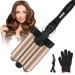 3 Barrel Curling Iron Wand 1.25 Inch Ceramic Tourmaline Triple Barrels Temperature Adjustable Portable Crimper Hair Iron for Beach Waves Hair Waver Heats Up Quickly with LCD Temp Display(Rose Gold)