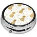 Gold Glitter Pineapples Round Pill Box - 3 Compartment Mini Travel Organizer for Vitamins & Medications - Buy Online on GoSupps.com